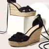 Wedges Sandalen Damesplatform Cross Heels Strappy enkelgras Weave Boheemse schoenen Zomer Wedge High Sandale Femmesandals 831 662 D CE72