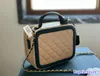 Designer Women Makeup Bag Vanity Box Caviar Leather Gold Hardware Two-Tone Appliciques Decoration Matelasse Chain Square Cosmetic Case Purse Shoulder Handbag 20cm