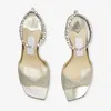 Fashion Women Pumps SAEDA SANDAL/BH 85 mm White Gold Clastic Sandals Italy Delicate Crystal Ankle Chain Peep Toes Designer Evening Dress Coarse Heel High Heels EU 35-43