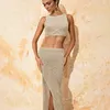 Crochet Jupe Bikini Bottom Two-once Set Cropped Top Slit Bodycon Long Summer Robe Sexy Beach Cover Up Massuit Couvre-Up
