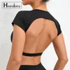 Hearuisavy sport shirts ademende workout tops fitness sportkleding vrouwelijk backless yoga kleding sport crop top gym 240511