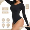 Kvinnors formare Kvinnor Sömlösa Shapewear Bodysuit One-Piece Push Up Bifter Slimning Mante Body Long Sleeve Jumpsuit Drop Delivery A DH0DA