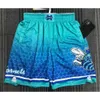 2024 shorts masculinos 2022 Charlotte''hornets'men Basquete retrô com bolsos calças de moletom de zíper Larry Johnson Alonzo Mourning S