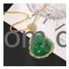 Pendant Necklaces Exquisite Green Imitation Natural Stone Maitreya Buddha Necklace Inlaid With Zircon Womens Amet Jewelry Gift Drop De Otbec