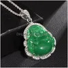 Pendant Necklaces Exquisite Green Imitation Natural Stone Maitreya Buddha Necklace Inlaid With Zircon Womens Amet Jewelry Gift Drop De Otbec