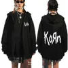 Heren Hoodies Sweatshirts Korn Rock Band Letter Zipper Hoodie Mens Metal Gothic Vintage Oversized Zip Up Hoodies Strtwear Punk Sweatshirts Jackets T240515