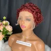 Pixie Curly Cut 13x1 Kısa Peruk Malezya Perulu Hint Brezilya Koyu Kırmızı 100% Ham Virgin Remy İnsan Saç P8