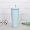 500ml 750ml 304 stainless steel thermal mug vacuum double layer coffee cup with straw portable tumbler water bottle simple solid pink green colors 15 84or