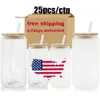 CA US Warehouse 16oz Custom Soda Glassware Iced Coffee Cup Drink Tumbler Mok Dinking Glasses Beer kan glas met dekselstro 0516