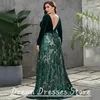 Party Dresses Green Charming A-Line Evening Scoop Neck Long Sleeve Velvet And Applique Tulle Floor Length Event Guest Open Back Gowns