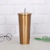 500ml 750ml 304 stainless steel thermal mug vacuum double layer coffee cup with straw portable tumbler water bottle simple solid pink green colors 15 84or