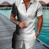 Herr plus tees polos designer märke 2023 ny mode casual kostym 3d tryck dragkedja kort ärm polo skjorta shorts 2 set SJ50
