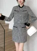 Robes de travail gris épissé en deux pièces en deux morceaux pour femmes devient élégante mode simple mante à manches longues en ligne haute taille en taille haute jupe