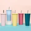 500ml 750ml 304 stainless steel thermal mug vacuum double layer coffee cup with straw portable tumbler water bottle simple solid pink green colors 15 84or