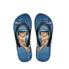 Huisdier op maat gemaakte schattige denim kat geprinte dames slippers zomer strand rubber flip flip flops mode meisjes cowboy blauwe sandalen schoenen 43SI# 21AB