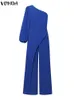 Plus size 5xl Vonda Women Elegant Jumpsuit Summer Sumvas Longa Sexy Off Ombro Rompers de ombro Irregular