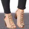 Sandalen Peep Square Heel 2024 Vrouwen Toe Hollow Out D chunky gladiator met riem Black Spring Summer Shoes 549 D 3140