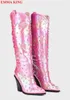 Couleur mélangée Femmes Western Boots Fashion Chaussures talons gros