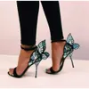 Sandálias femininas de alta qualidade Design Saltos de borboleta requintados sapatos de asa lindos vestido de banquete feminino Sandal Deign Sapato Exquiita Dre 428 d 177d 177