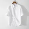 Beyaz Premium Pamuk Keten Gömlek Pantolon Kıyafetleri Erkekler Setleri 2 Parça Uzun Gösterişli Kollu Gömlek Yoga Plajı Düğün Takımları 240426