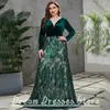 Party Dresses Green Charming A-Line Evening Scoop Neck Long Sleeve Velvet And Applique Tulle Floor Length Event Guest Open Back Gowns