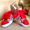 Kids Low Top Canvas DIY Customized Shoes Doll Beauty Pink Girl Party Sparkle Princess Rose Red Bling Pearls Sneakers L2405 L2405