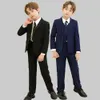 Kinderen zwart blauw mager trouwpak tiener kinderen zachte foto feestje performance kostuum jongens 007 ceremonie smoking