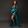 Vestido de fotografia de maternidade elegante cetim macio de chiffon de manga longa vestido de gravidez de fotografia boêmia