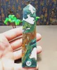 Figurki dekoracyjne Naturalne mchy agat kryształowa wieża różdżka Kamienna Obelisk Room Reiki Dekoracja trawy Aquarium Tinket Healing