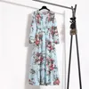 Bloemenprint zwarte maxi lange jurk dames v nek lange mouw vintage winterjurk elegante dames kantoorjurk Vestidos 210415