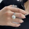 Mikimoto Designer Square Diamond Pearl Open Ring med naturliga skalpärlor ihop med S925 Sterling Silver Material Ring Gift Ladies Girls Women Wedding