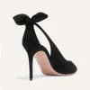 Heels High Sandals Black Suede Leather Pointed Toe Side Hollow Bowknot Design Brand Fashion Fairy Elegant Stiletto Party Pumps 323 d a8ee