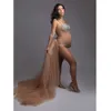 Zwangerschapsfotografie Sexy Goddess v Neck Rijnestonen Parels Luxe stretch jumpsuits jurk voor fotoshoot rekwisieten