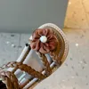 Sandali ragazze estive sandali fiore intrecciato dolce beige bruno cursore cursori con cerniera con cerniera ad alta caviglia per bambini eleganti scarpe per bambini 23-34 y240515