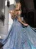 Glitter Homecoming Party Big Swing Off Shoulder Evening Dresses for Woman 2024 Diamond Sequins Formella klänningar klänning