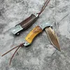 1st Ny high end Flipper Knife Damascus stål Drop Point Blade Damascus Steel With Wood Handle Ball Bearing EDC Pocket Knives