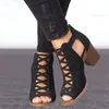 Sandalen Peep Square Heel 2024 Vrouwen Toe Hollow Out D chunky gladiator met riem Black Spring Summer Shoes 549 D 20ff