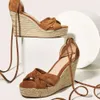 Sandalen Wederen Wedges Platform Cross Heels Strappy enkelgras Weave Boheemse schoenen Zomer Wedge High Sandale Femmesandals 831 662 D D896 896