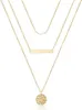 Turandoss Exquisite Layered Neckchain Handmade 14K Gold Plated Y-shaped Pendant Necklace Multi layered Disc Necklace Adjustable Layered Neckchain for Women