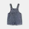 Sommer cool denim blaue Kinder Baby Jungen Mädchen Kleidung Overall Rollen Saum Design Kinder Baby Shorts Jumpsuits 240516