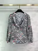 Striped diamond grid zippered hooded jacket Runway Women's Jackets 2024 New Summer Autumn Hooded Long Sleeve Outerwear Brand Same Style Coats Designer Tops 0516-13