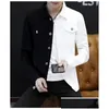 Mens Jackets Spring Autumn Men Casual Slim Denim Jacket Black White Red Color Matching Homme Letters Embroided Harajuku Style Coat D DH463
