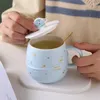 Кружки японского стиля керамическая мультипликационная планета кофейная кружка с крышкой и ложкой пара водяной чашки фарфоровые завтрак молоко
