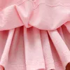 Vestido de festa de festas Little Maven Roupas de crianças 2024 Meninas de bebê rosa pólo pólo de verão vestidos de férias para crianças roupas l2405