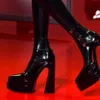 2024 Neu angekommene Damen Leder Super 14 cm klobige High Heel-Schuhe Sandalen 5cm Plattform Dance Party Rolado Plünderung Spitzer Zehenschnallen Kleid 34-44 0FB5