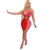 Arbetsklänningar HLJ Sexig lyx Rhinestones Bodycon kjolar Två stycken Set Women Deep V Halter Bandage Crop Top och kjol Party Nightclub