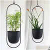 Planters POTS HANGING METAL 10 Typ Flower Pot Nordic Chain Planter Basket Vase For Home Garden Balkony Decoration 230608 Drop Deliver Otae2