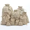 Natural Jute Drawstring Påsar Stylish Hessian Burlap Wedding Favor Holder för kaffebönor Godis Presentpåse Pouch 3225