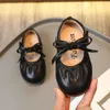 Girls Flats Leather for Party Wedding Children's Retro Princess with Bow-knot Kids Soft Sole Pleated Casual Shoes L2405 L2405