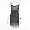 Hot Selling 2024 New Perspective Mesh Sexig Swinging Neck Dress Nightclub Flash Diamond Sling Kort kjol 233905